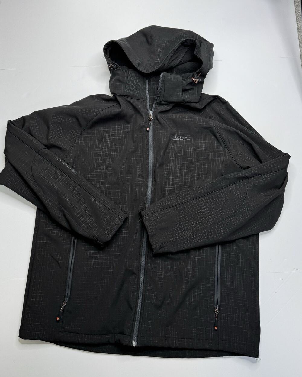 Mountain Warehouse Mens Exodus Printed Softshell Jacket Black Hooded Outdoor XL